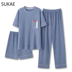 Sukae conjunto de pijamas masculinos verão novo o-pescoço colete shorts de malha falso algodão pijamas lazer loungewear casual bottoms homem pijamas