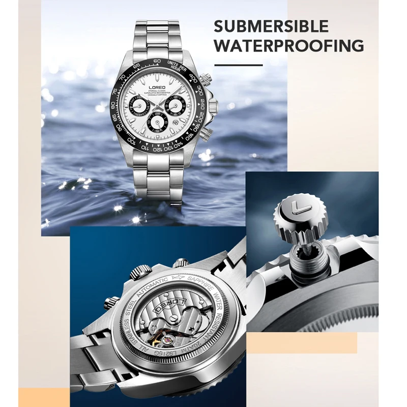 LOREO Diving Series Mechanical Wristwatch Luxury Men Watches Stainless Steel 200M Waterproof Automatic Watch Seagull Movement