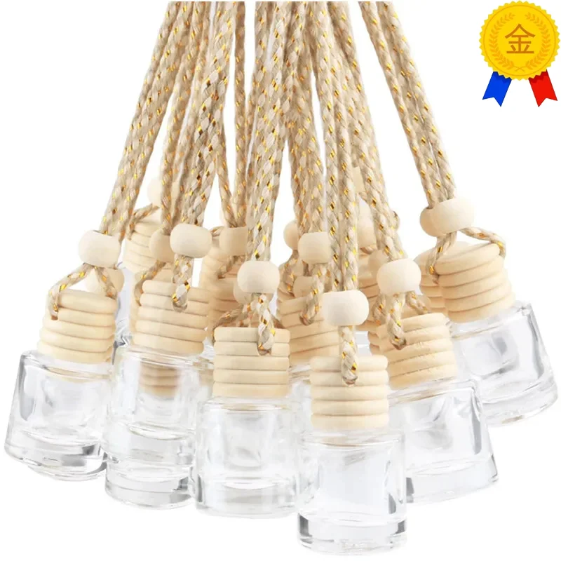 10Pcs 8ml Hanging Car Air Freshener Diffuser Empty Pendant Perfume Aromatherapy Bottle Clear Glass Refillable Ornament Vials