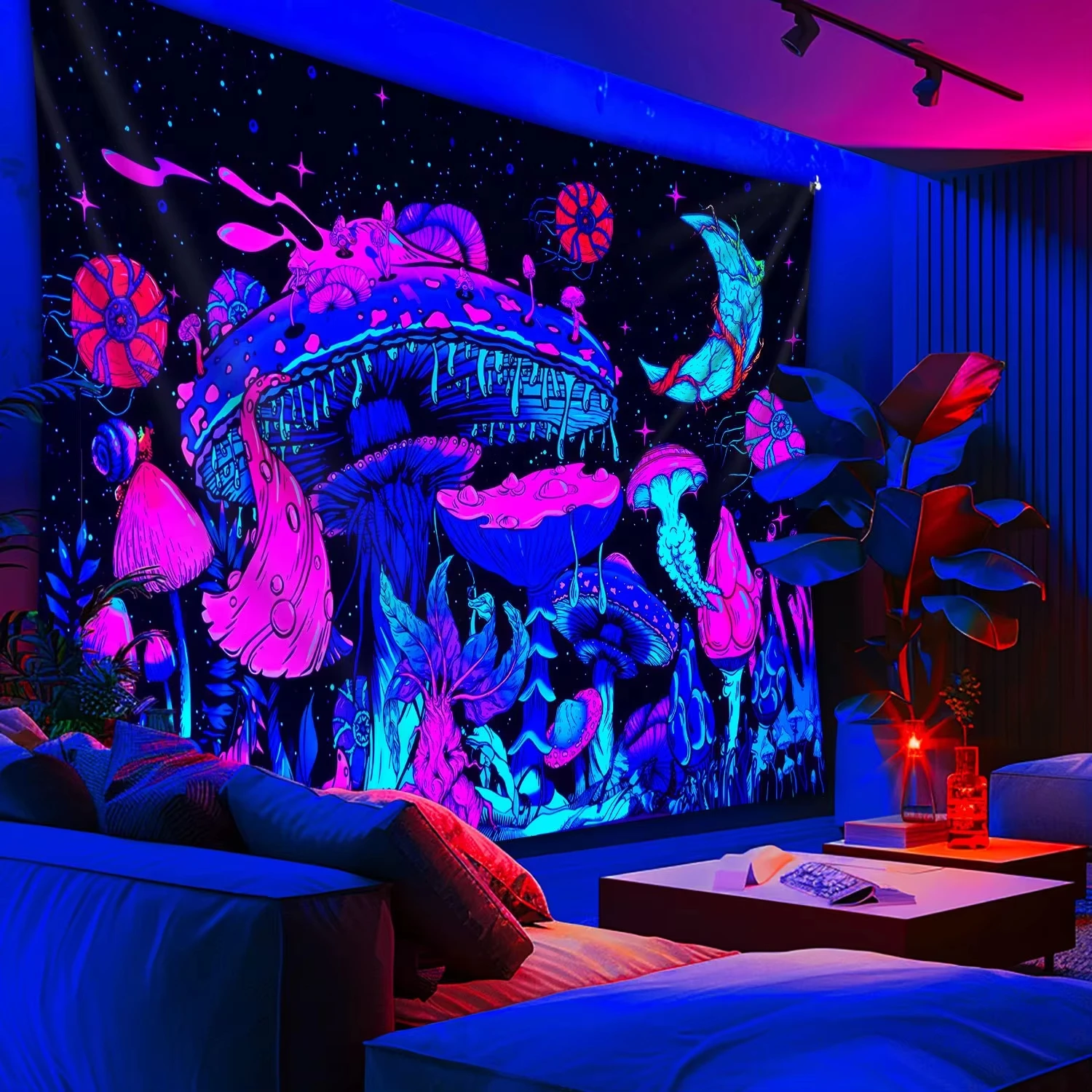 VIKAMA Psychedelic Mushroom Tapestry Cyber Gradient Starry Sky Personalized Trendy Style Living Room Sofa Room Decoration