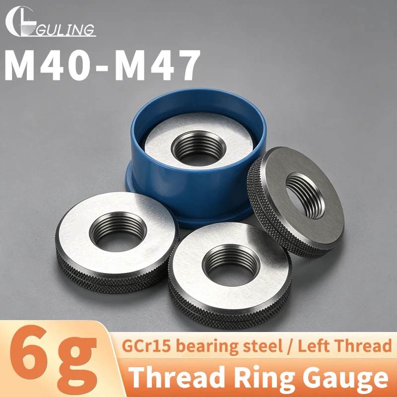 GULING 1SET(1*GO+1*NOGO) 6g Left Hand Thread Ring Gauge M40-M47 Metric Left Fine Tooth Precision Gage Pitch Thread Test Tool
