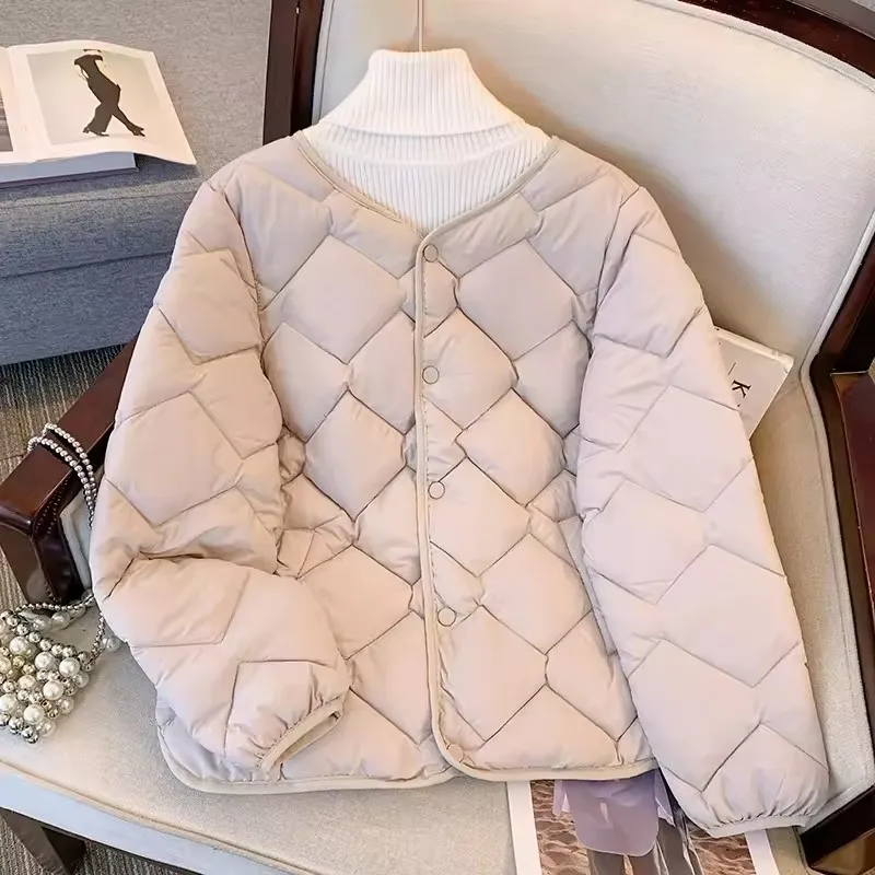 

Женские осенне-зимние теплые хлопковые куртки, легкая мягкая стеганая куртка без воротника, женская повседневная свободная однобортная стеганая куртка