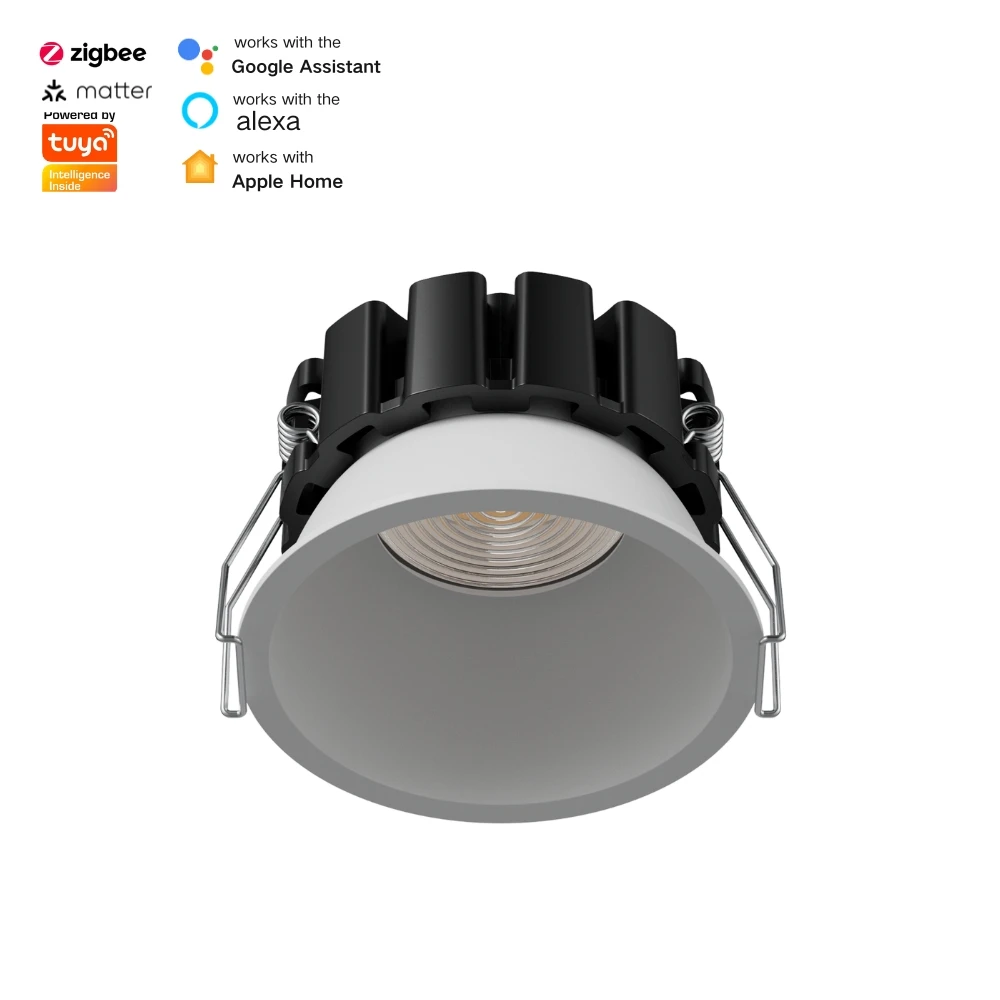 New Design Downlights Recessed Led Dimmable CCT Tunable Control Zigbee Downlight Ip44 Cob 12w 20w Anti Glare Downlight
