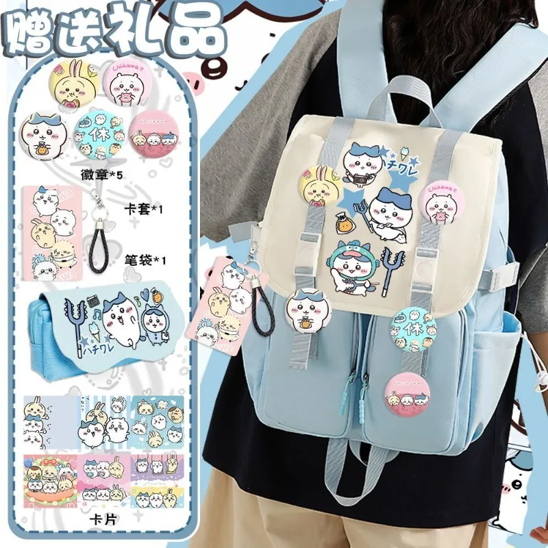 Anime Chiikawa School Backpack Large Capacity Thickened Fabric Wear-resistant Breathable Straps Adjustable Wide Pressure Relief