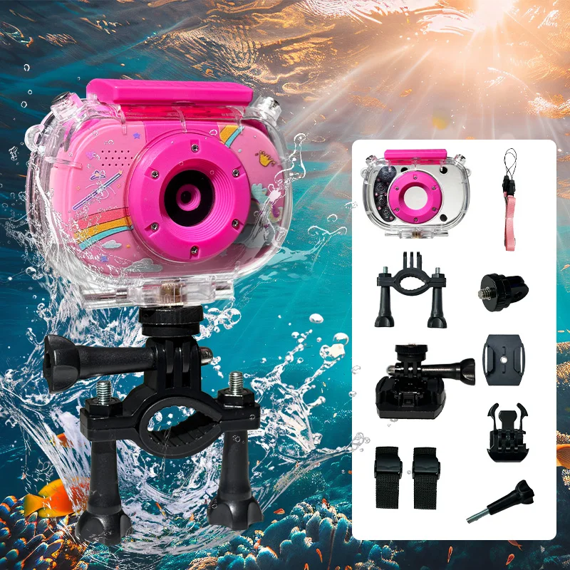 كاميرا مقاومة للماء للأطفال مع بطاقة 32 جيجابايت، لألعاب الأولاد - هدايا عيد ميلاد للأولاد كاميرا رقمية مقاومة للماء، سجل لحمام السباحة وركوب الدراجات