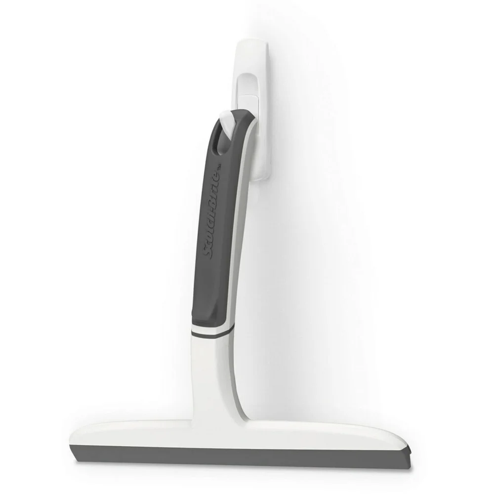 Twin Blade Squeegee with Bath Wall Hook Damage Free Adhesive Streak Free Cleaning 9 Inch Height Easy Installation Bathroom