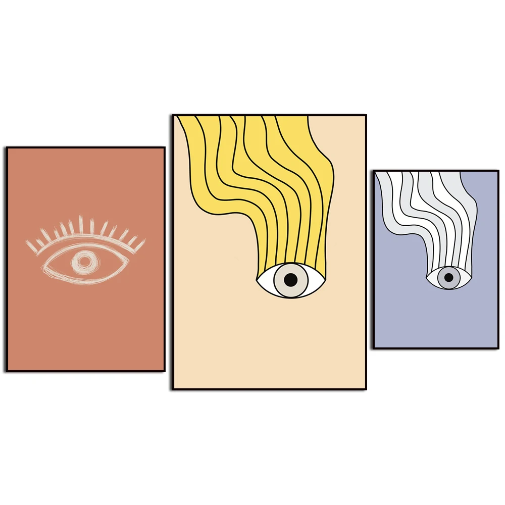 أصفر أسود أزرق عين الشر خط الفن انتقائي قماش اللوحة الديكور