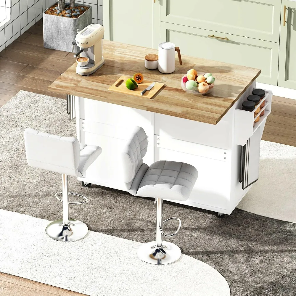 Rolling Kitchen Island with Drop Leaf - Kitchen Trash Cabinet Tilt Out 10 Gallon Storage, Storage Islands Movable Carts