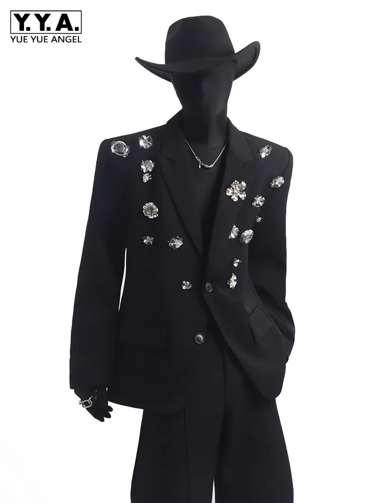 

New Designer Floral Mens Party Blazer Stage Show Suit Coat Loose Fit Black Punk Style Casual Blazers Autumn New Outerwear Coats