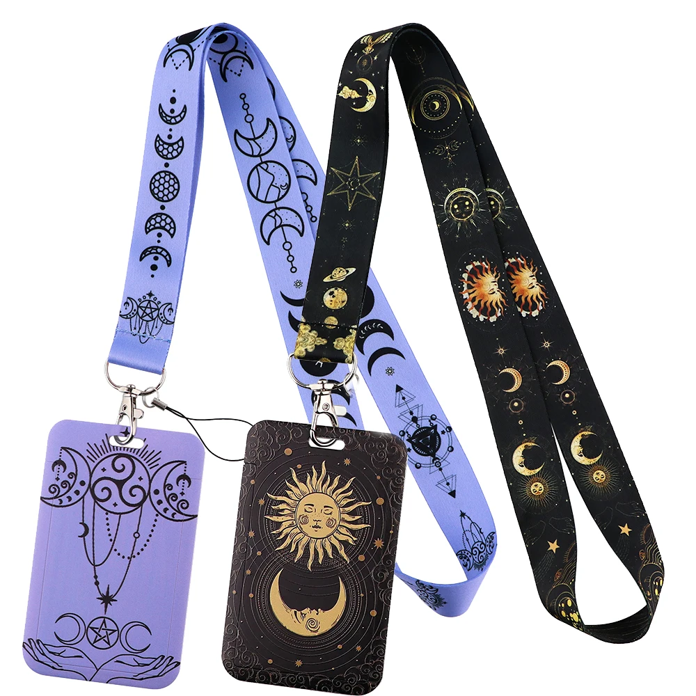 Sun Moon Beautiful Lanyard Keys Chain ID Credit Card Cover Pass Mobile Phone Charm Neck Straps Badge Holder Accessories Gifts