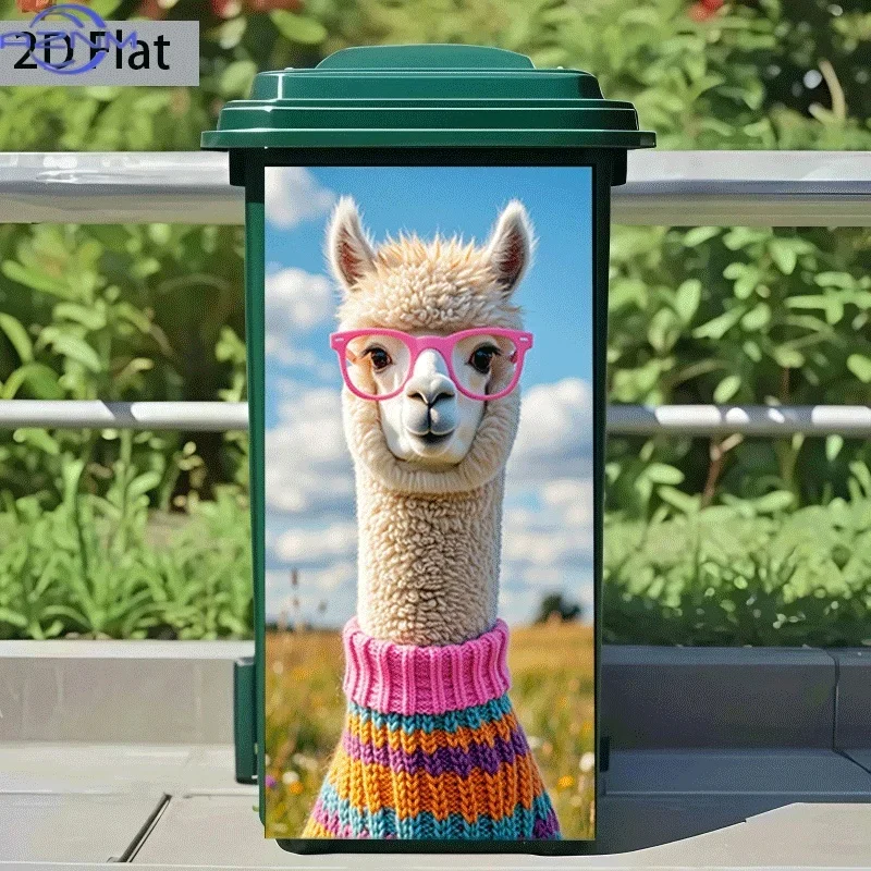 Trash Can Sticker Alpaca Wearing Pink Glasses Theme Design Wall Sticker Decorative Wallpaper Self-Adhesive Kitchen Trash Can