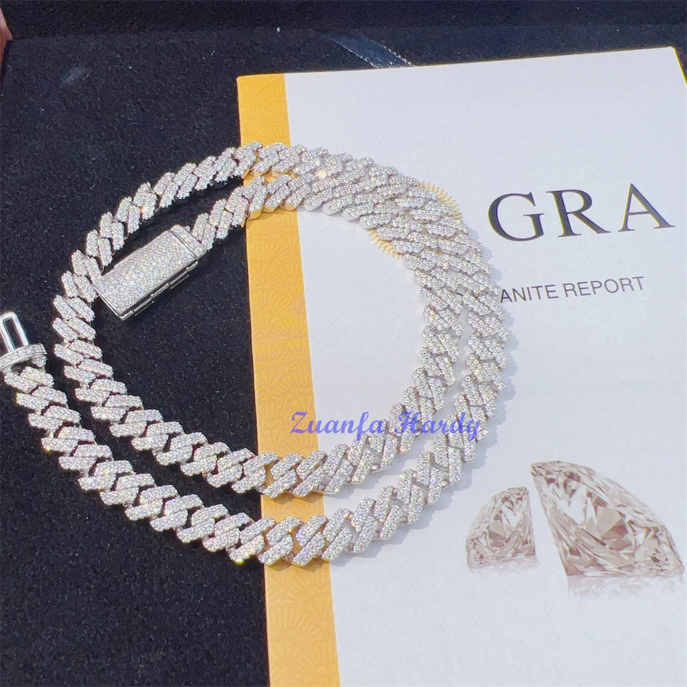 Wholesale Zuanfa Pass Diamond Tester VVS Moissanite Diamond Cuban Link Chain 8mm 10mm Hiphop Necklace Men Moissanite Cuban Chain