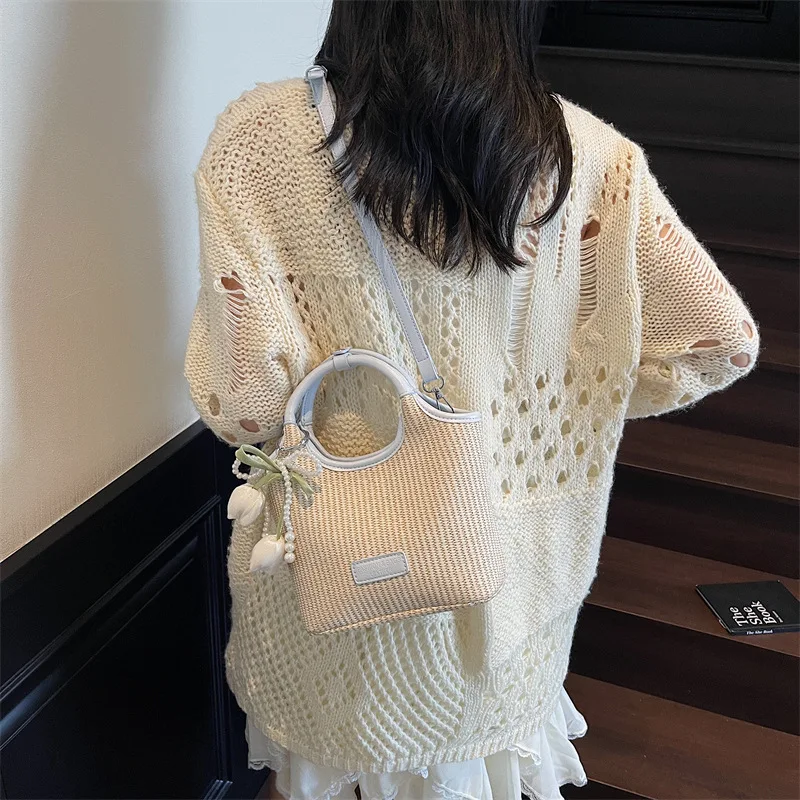 

Uniquely Woven Handbag for Women New Work Commuting Bucket Bag Beach Vacation Shoulder Crossbody Bag