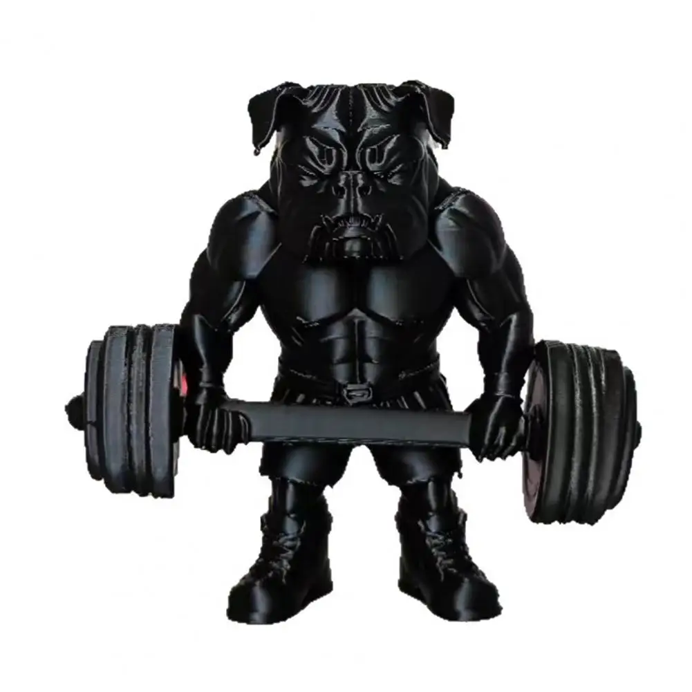 Miniature Dog Statue Fitness Bulldog Ornament 3d Printed Fitness Bulldog Figurine Barbell Dog Statue Black Bulldog for Home