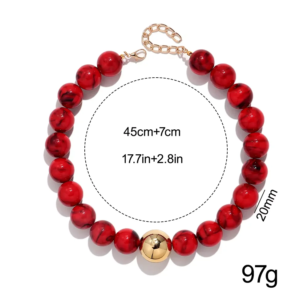 Auffällige Bunte 20mm Runde Harzperlen Choker-Halskette für Frauen, Trendige Massive Schlüsselbeinkette, Vintage Ästhetischer Schmuck als Geschenk – Detail 1