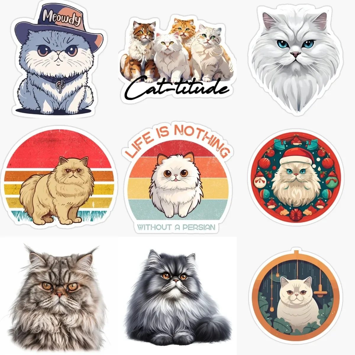 

Cute Persian Cat Pets Catoon PVC Waterproof Sticker for Decorate Fridge Room Wall Window Car Van Helmet Decal Accessories