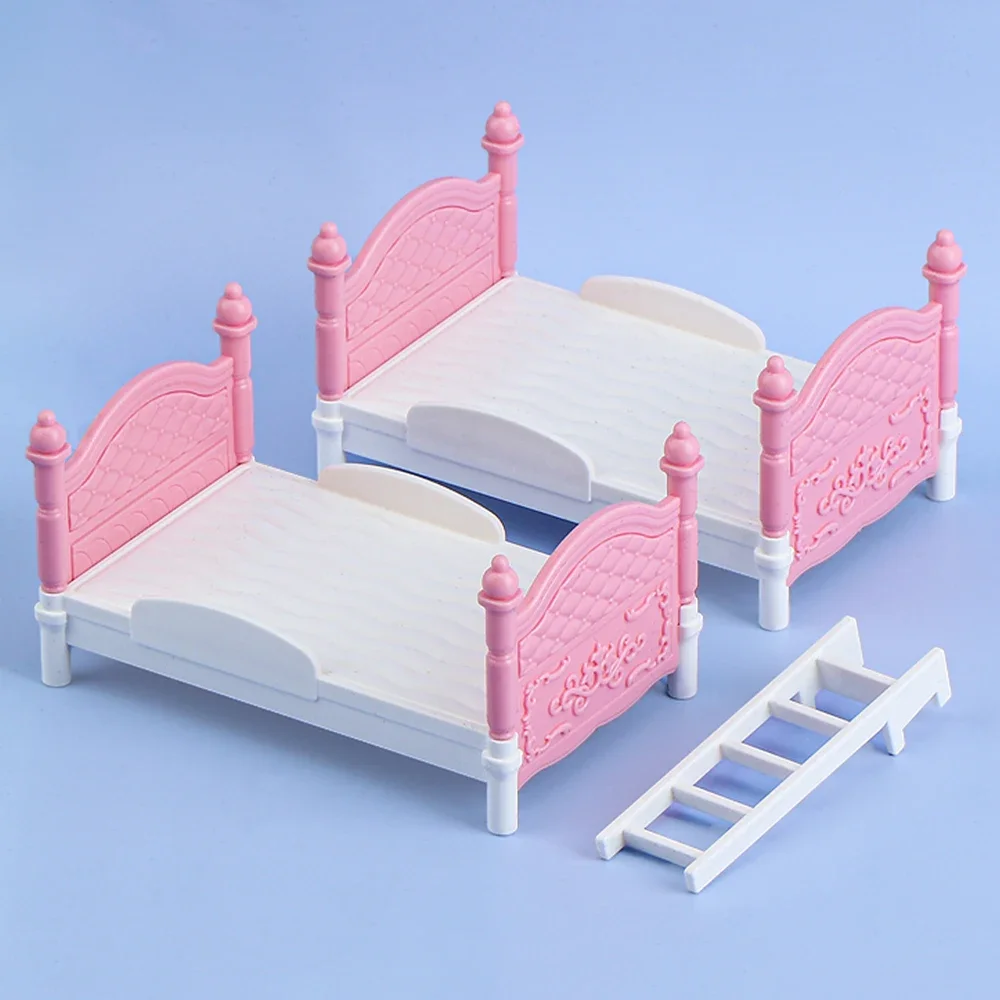 Miniature Dollhouse Double Bed Bedroom Decorative Toy Dollhouse Accessories Miniature Items Household Furniture Model Play House view 3