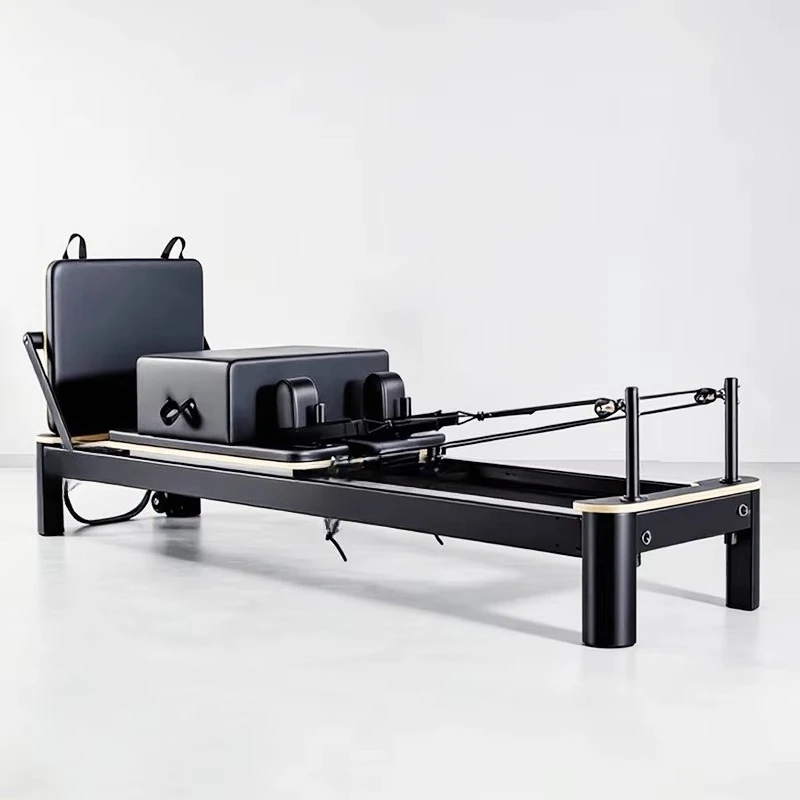Premium Black Aluminum Portable Adjustable Durable Pilates Reformer Bed Pilates Studios Commercial Use 200kg Capacity Box
