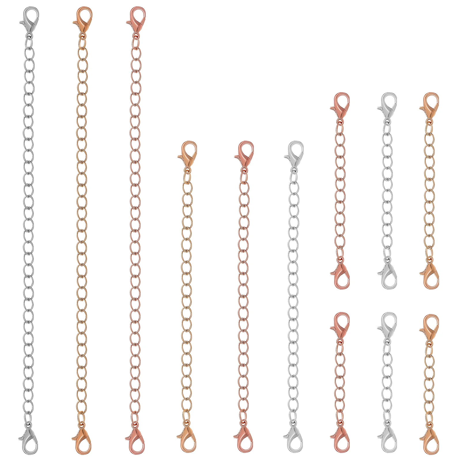 12 Pcs Stainless Steel Extension Chains with Lobster Clasps Connector Link Necklace Tail Making DIY Bracelet Accessories Supplie