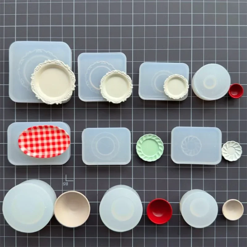 Ultra-Light Clay Doll Mini Tableware/fruit Plate/dish Silicone Mold UV Glue DIY Doll House Decoration Mini Food Play Plate Mold