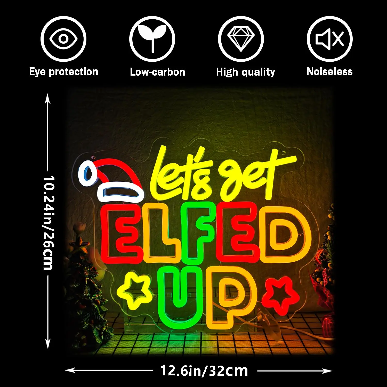 Неоновая вывеска Let's Get Elf UP, красочная вывеска с регулируемой яркостью, светящаяся вывеска, настенный декор для рождественской вечеринки, окна, детский подарок