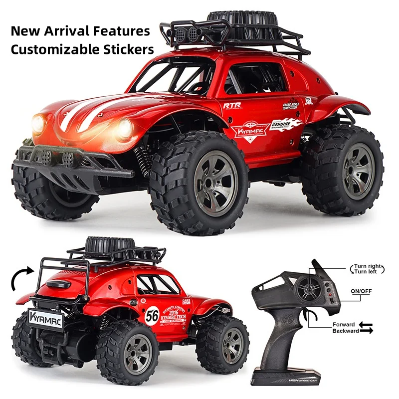 New 1:18 Beetle Style 2.4g Rc Car High-Speed Off-Road Buggy Led Lights Genuine Electric Mini Rc Crawler Toy For Kids Gift