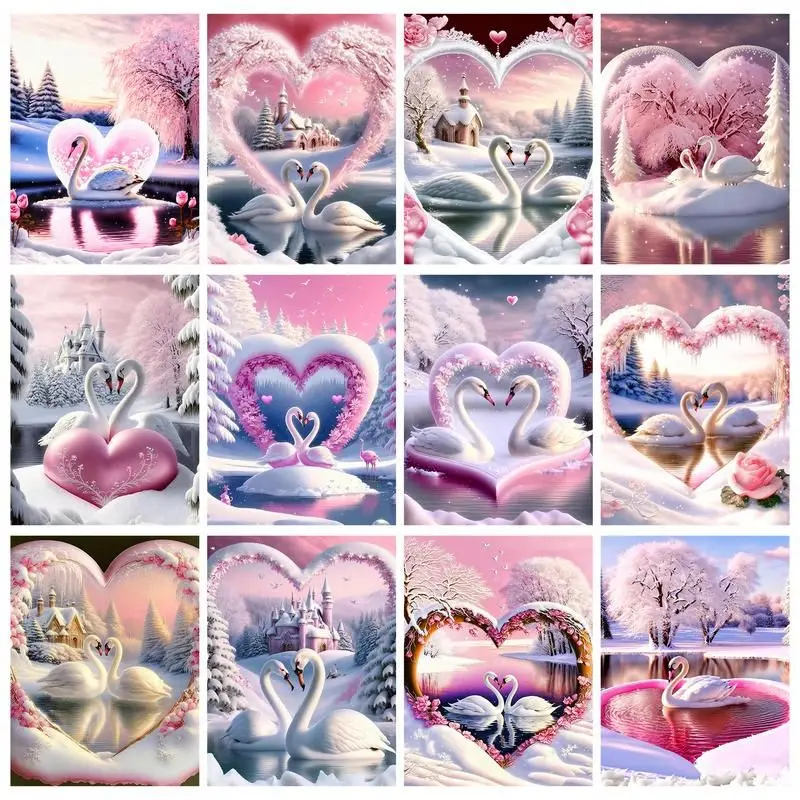 

CHENISTORY Oil Painting By Number Love Swan Drawing On Canvas Pictures By Numbers Kits Hand Painted Paintings Art Home Decor