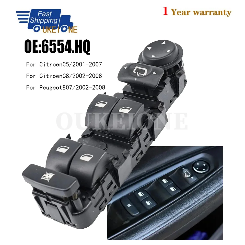 

Для 2001-2007 Peugeot 807 Citroen C5 C8 передний левый главный переключатель окна со стороны водителя, детали кнопки управления 6554HQ 6554.HQ