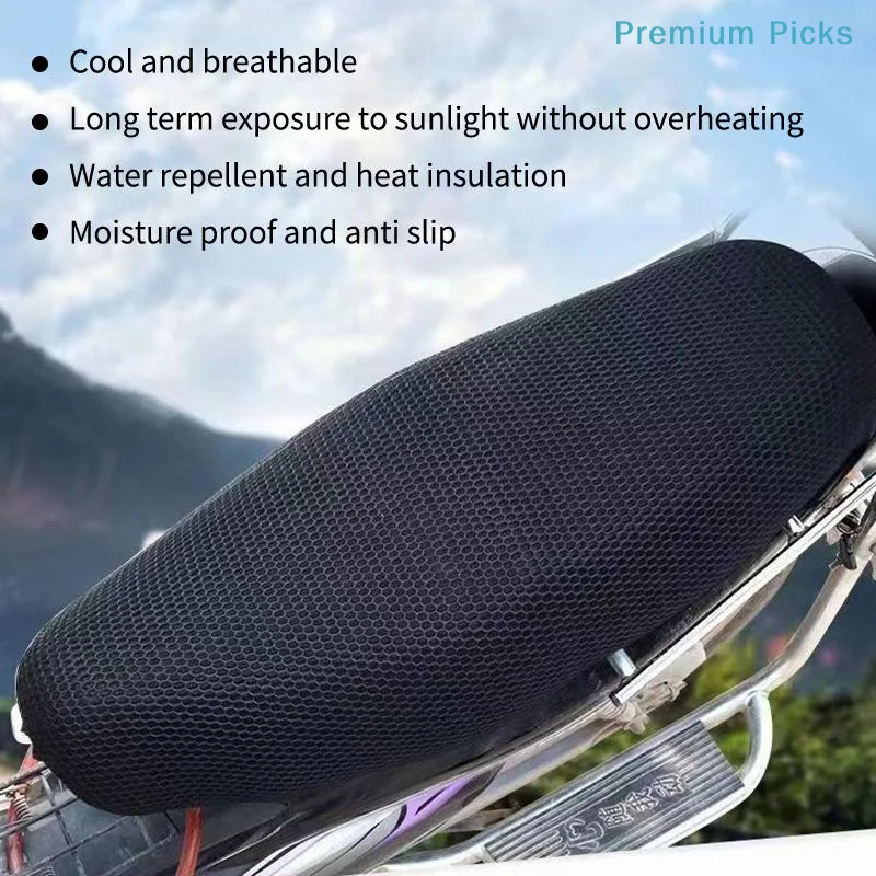 portableSummer Cool 3D Mesh Motorcycle Seat Cover Breathable Anti-Slip Universal Fit Scooter Cushion Pad for Outdoor Riding