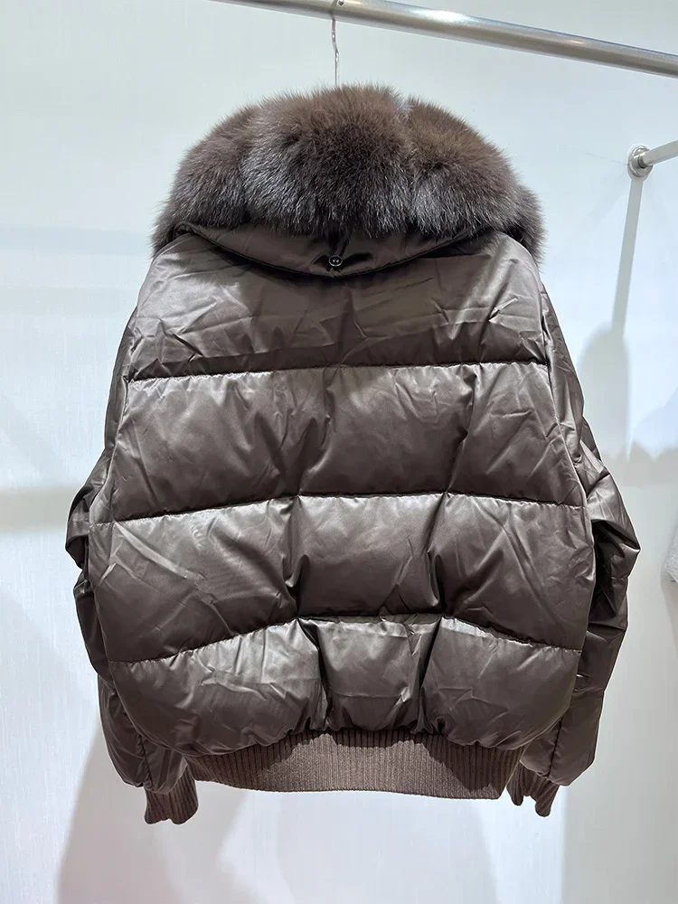 Veste Parka ample avec col en vraie fourrure de renard pour femme, vêtements en duvet d'oie, chaud et moelleux, manteau d'extérieur, nouvelle collection hiver