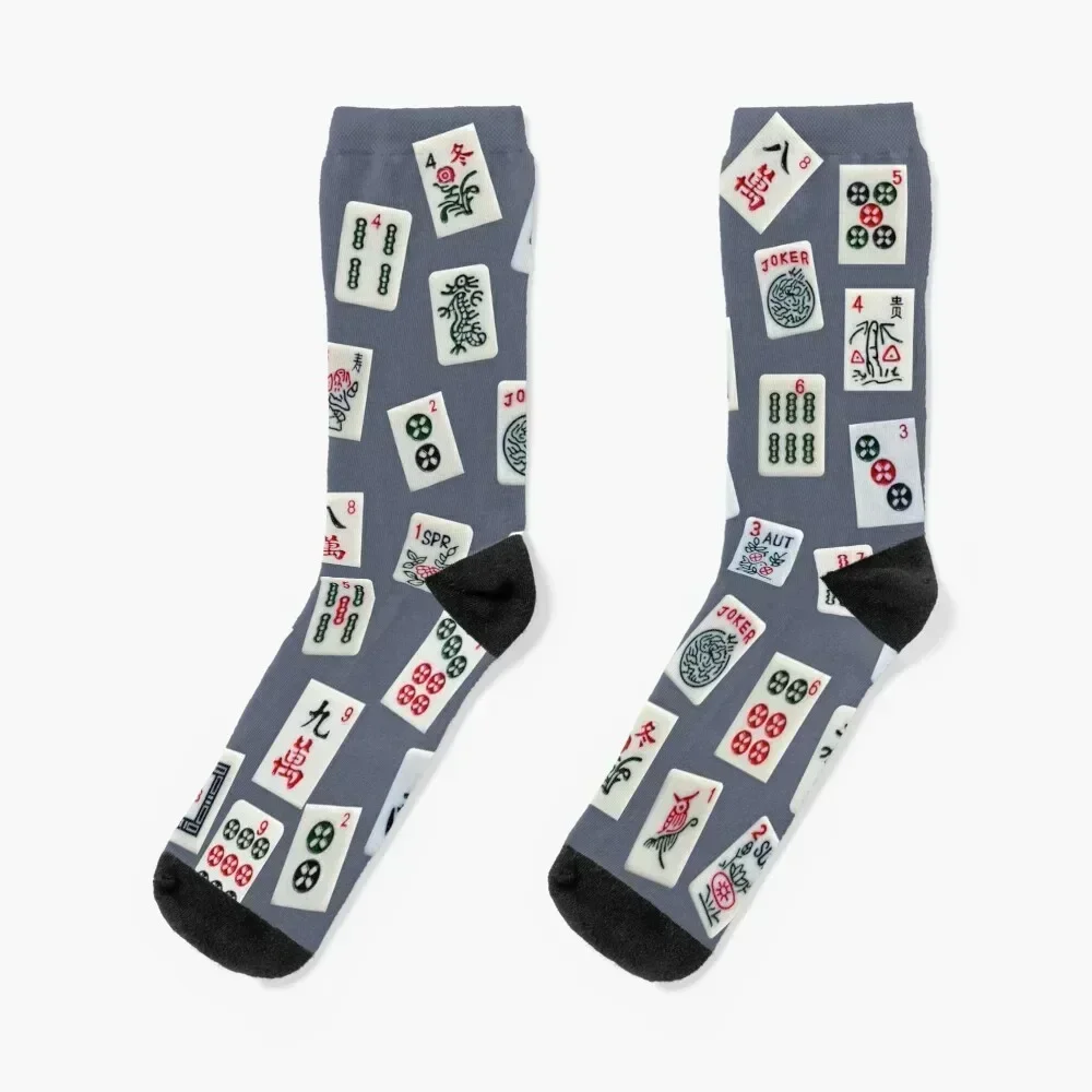 Mahjongg game tiles design on blue color Socks cute designer brand new year Socks For Men Women's