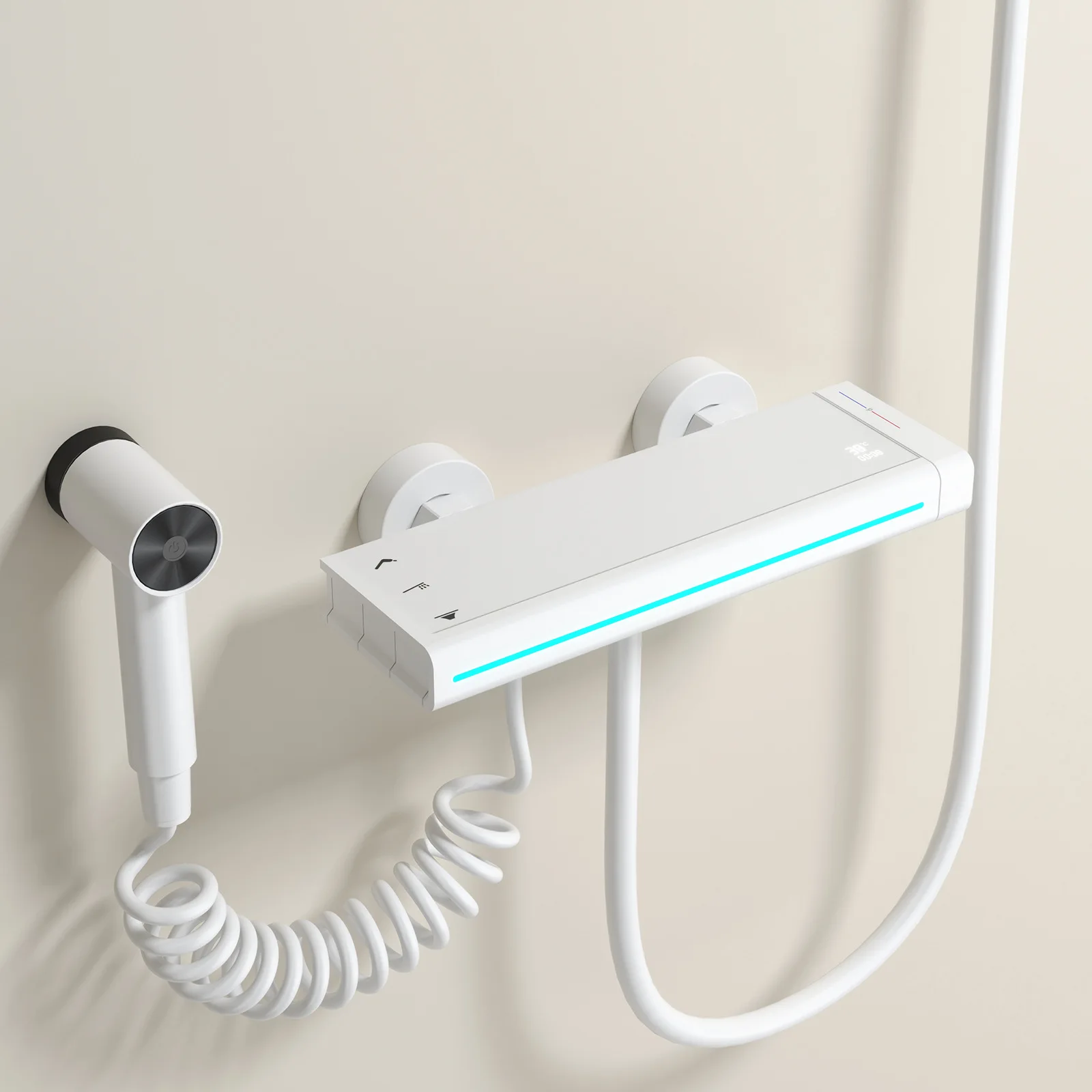 Bathtub Faucet Bathroom Constant Temperature Digital Display Home Bathroom Surface Shower White Wall Shower Set