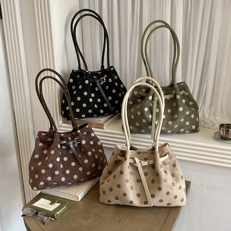 large-capacity-polka-dot-tote-bag-single-shoulder-bag-korean-style-early-morning-commute-women's-bag-fashionable-and-practical