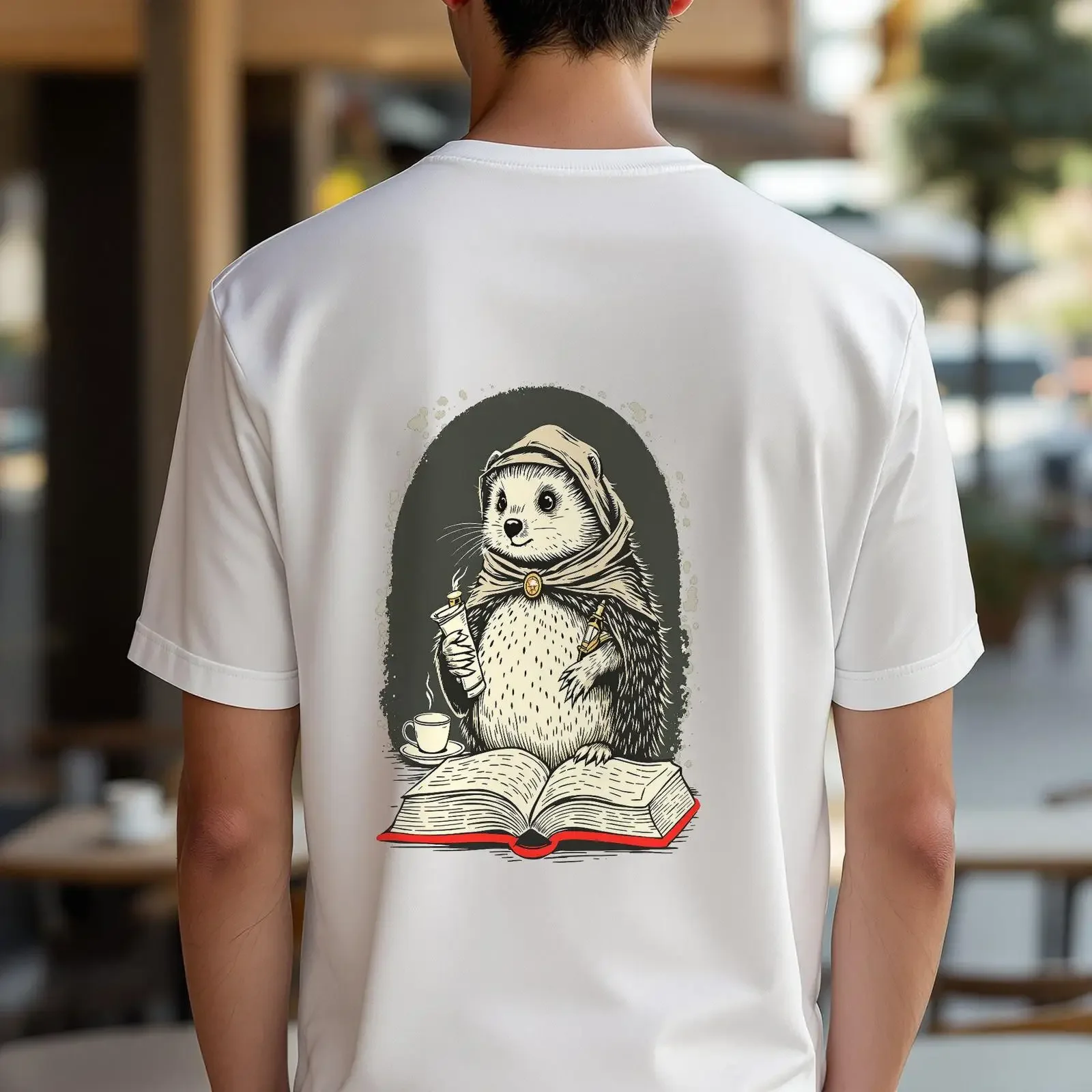 Vintage Bookish Hedgehog T Shirt for Readers vintage Washed homme Comfortable Slightly Versatile Breathable streetwear fashion