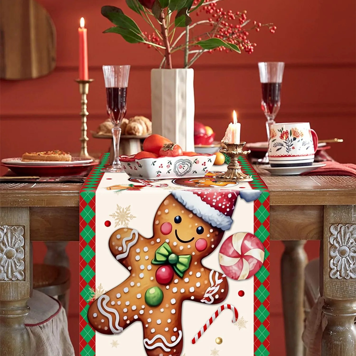 Christmas Gingerbread Man Table Flags Candy Cane Winter Kitchen Table Decorations For Christmas Party Home Gathering Decorations