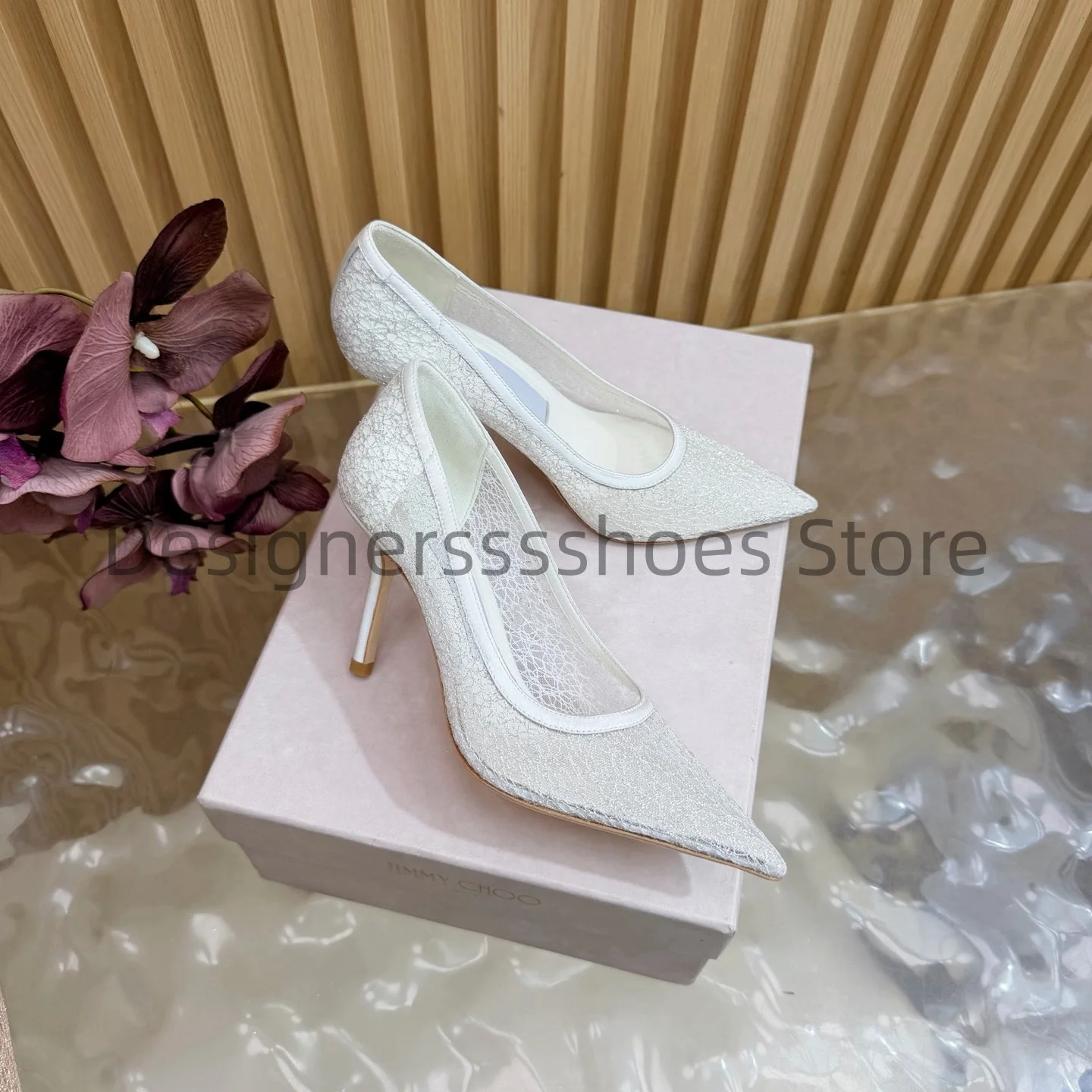 8.5cm Heel Evening Sandals Mesh Upper Metal Toe Sheepskin Lining Italian Leather Outsole Sizes 34-42