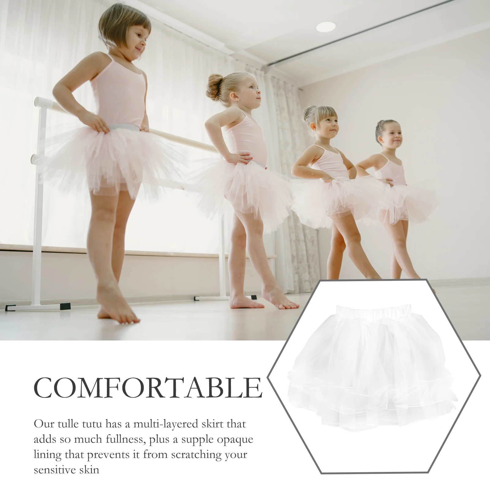 

Children Petticoat Girls Pannier Toddler White Underskirt Elastic Waist Layered Tutu Skirts Kids Wedding Lolita