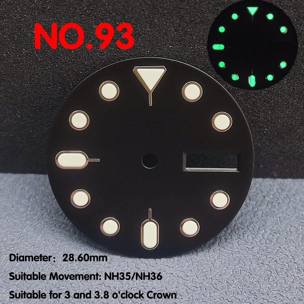 Único calendário Watch Dial adequado para NH35 NH36, relógio luminoso, ondinha de água, espelho, fosco, 28,6 milímetros