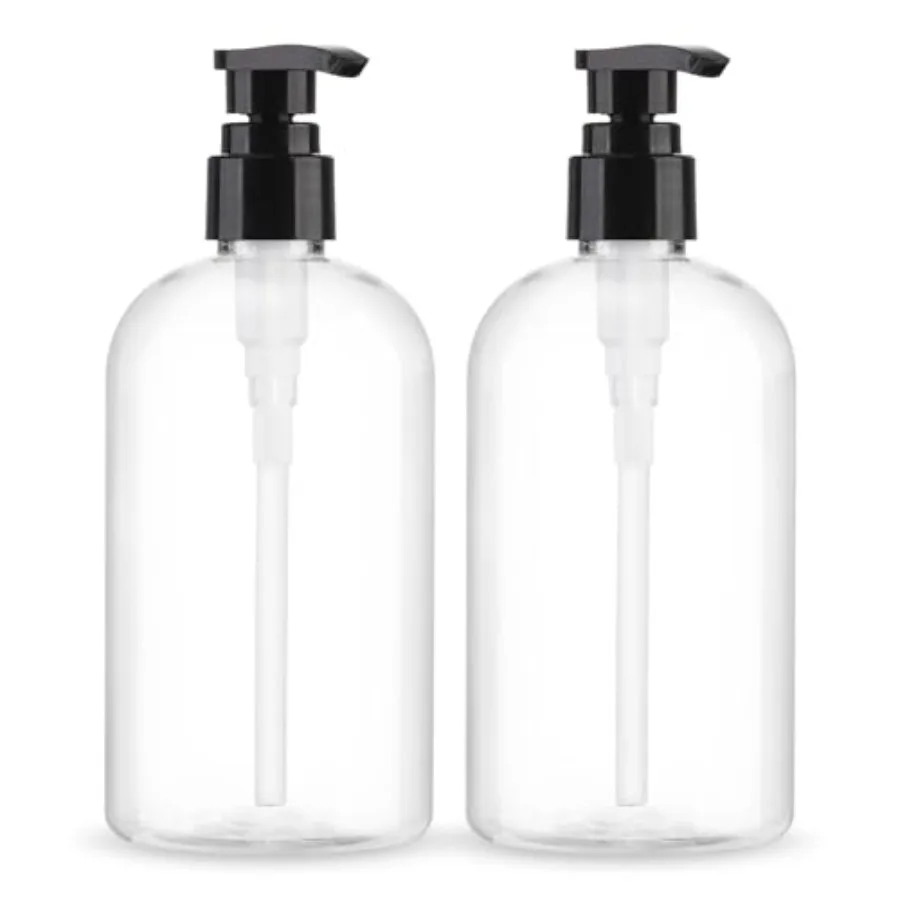 

Empty Pump Bottles Dispenser 2 Pack 300ml/10.15oz. Clear Plastic Pump Bottle Dispenser for Essential Oil Soap Lotion Shampoo