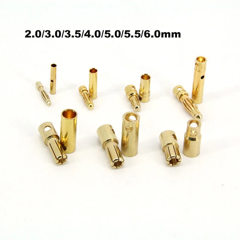 Bullet Banana Plug Gold-Plated Male and Female 2mm 3mm 3.5mm 4mm 5mm 6mm Connector Battery Plugs Kits for RC Battery Parts DIY L