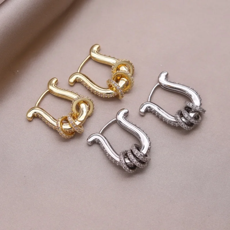 Korean new design fashion jewelry 14K gold plated U-shaped zircon hoop earrings elegant women's daily work accessories