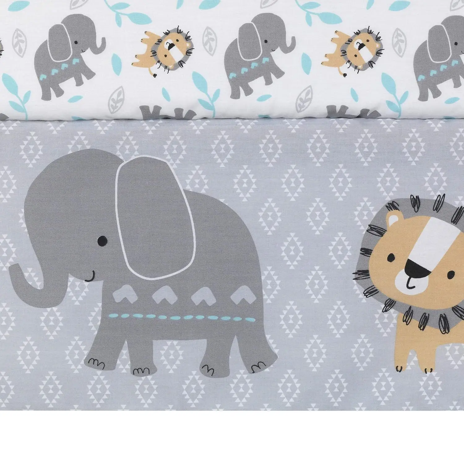 3-Piece Blue/Gray Jungle Crib Bedding Set with Elephant, Lion & Monkey Designs