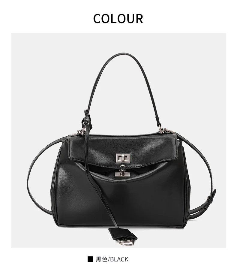 Echte Rindsleder-Handtasche für Damen, Einzel-Schulter-Umhängetasche mit Klappe und Knopf, Geräumige Hobo-Tasche – Detail 5