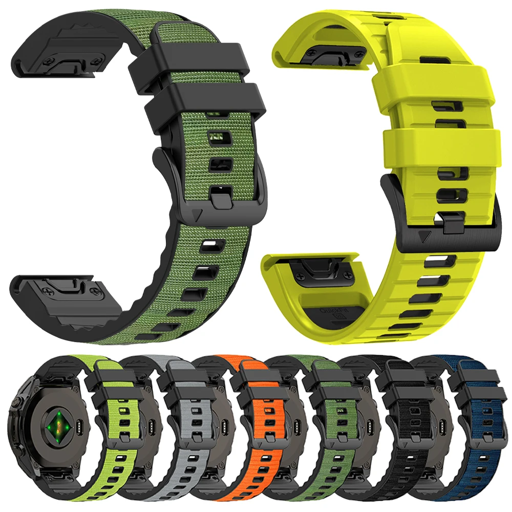 QuickFit 22 mm 26 mm zweifarbiges Silikonarmband für Garmin Fenix 8 Pro 7X 7 6X 6 5X 5/Instinct 3 2X/Descent Mk3i Nylonband-Armband