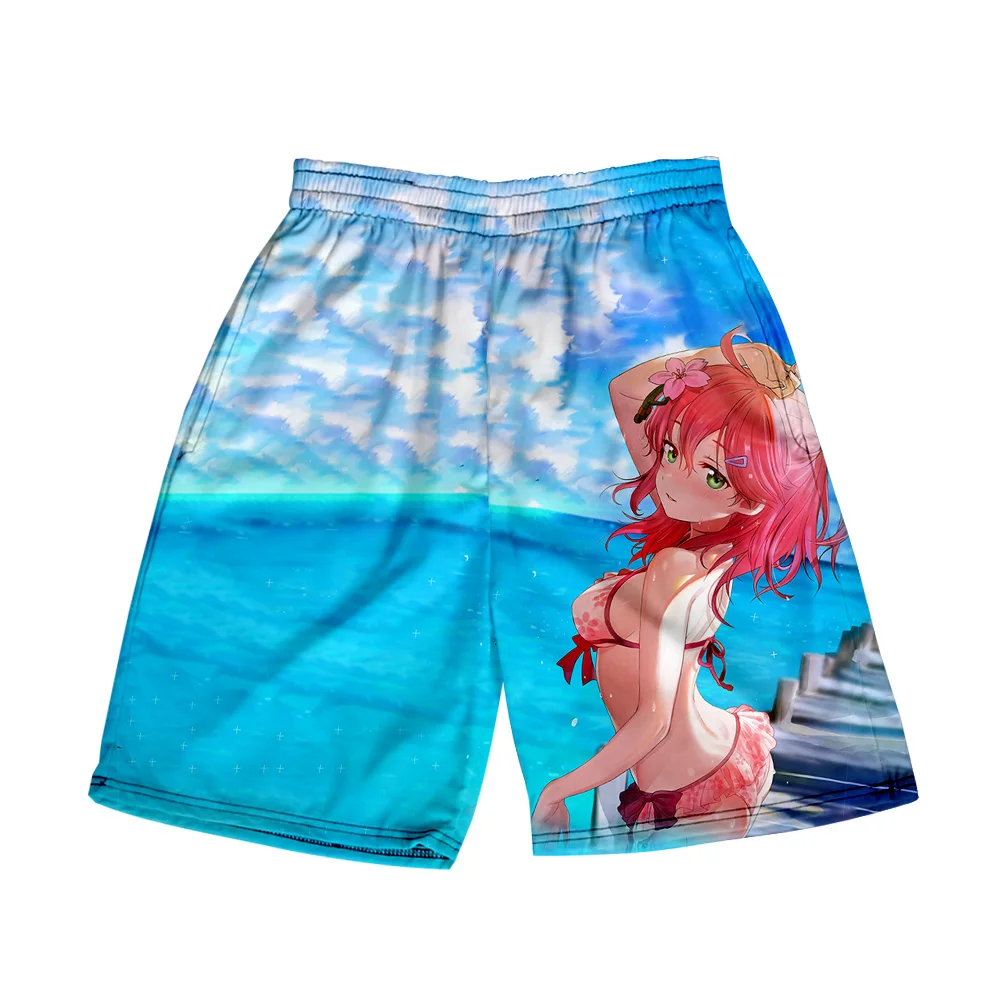 HOLOLOLIVE-VTuber Sakura Miko Anime Calças curtas para homens e mulheres, calções de praia, Streetwear 3D Cartoon