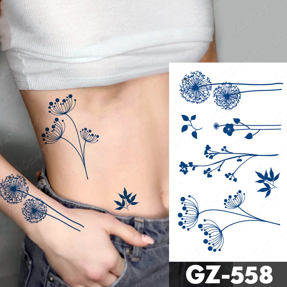 Waterproof Temporary Tattoo Sticker Flower English Arm Juice Lasting Ink Semi-Permanent Body Art Genipin Herbal Fake Tattoos