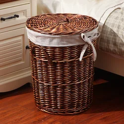 Rattan Storage Basket Hamper Dirty Clothes Basket with Lid Good Willow Basket for Debris Storage