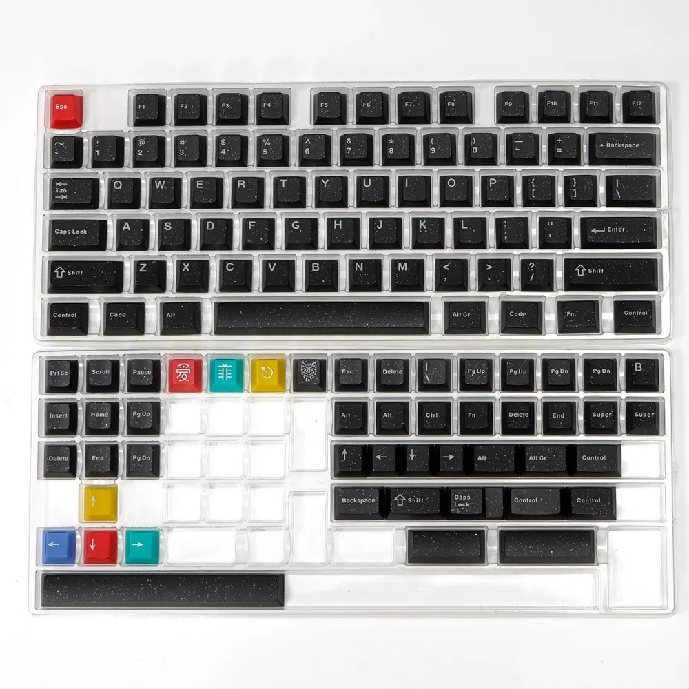 Neon Glitter Keycap Set 114key ABS Custom Black Translucent Keyboard Cap Cherry Profile Gaming KeyCap for Mechanical Keyboard