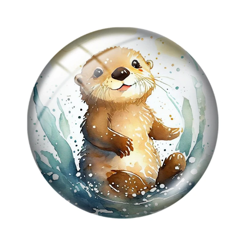 Watercolor dog tiger sea lion cat 10pcs 12mm/18mm/20mm/25mm Round photo glass cabochon demo flat back Making findings