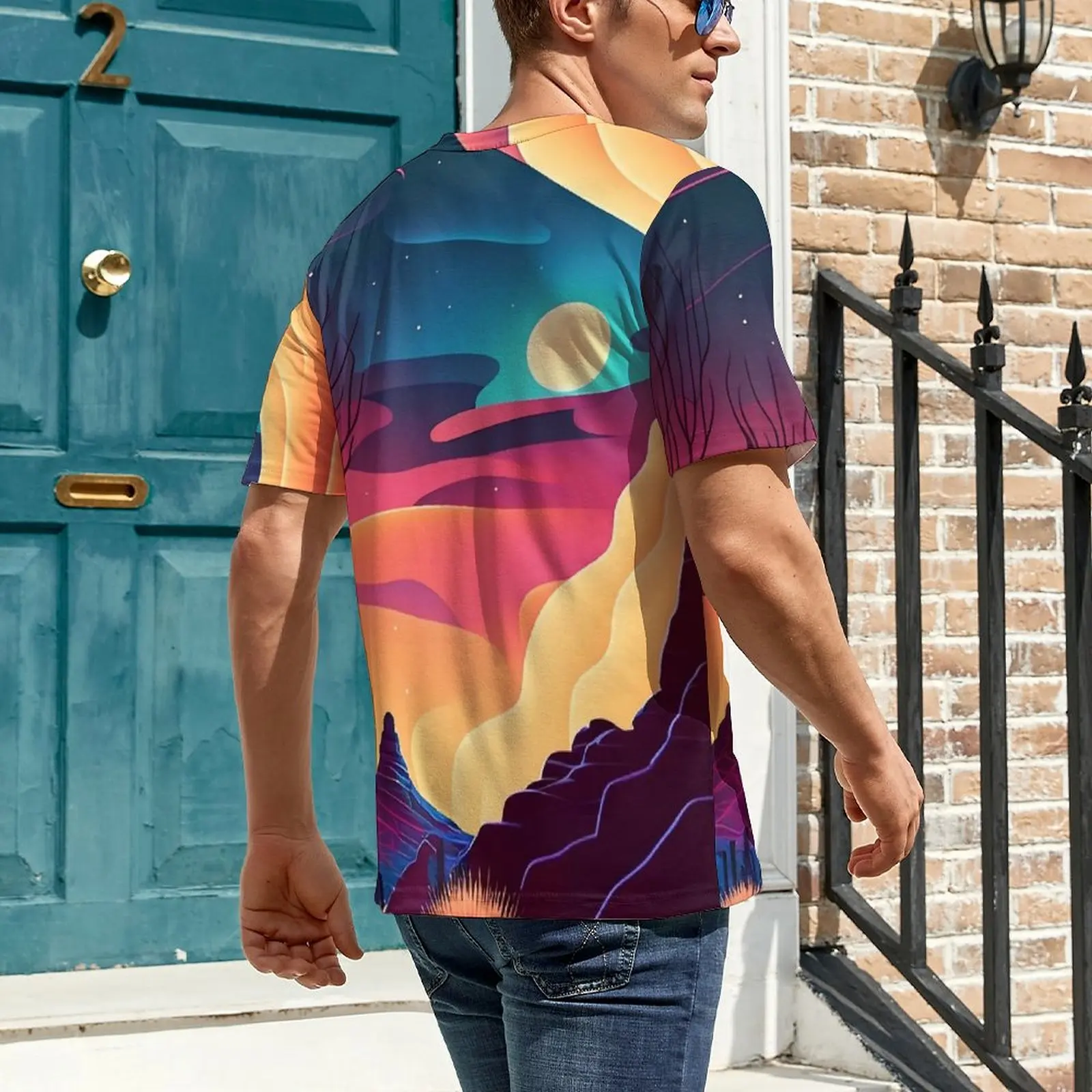 الصحراء في الليل تي شيرت للرجال القمر طباعة مخصص س الرقبة تي شيرت الشاطئ كول بلايز قصيرة الأكمام مضحك المتضخم تيز هدية #5